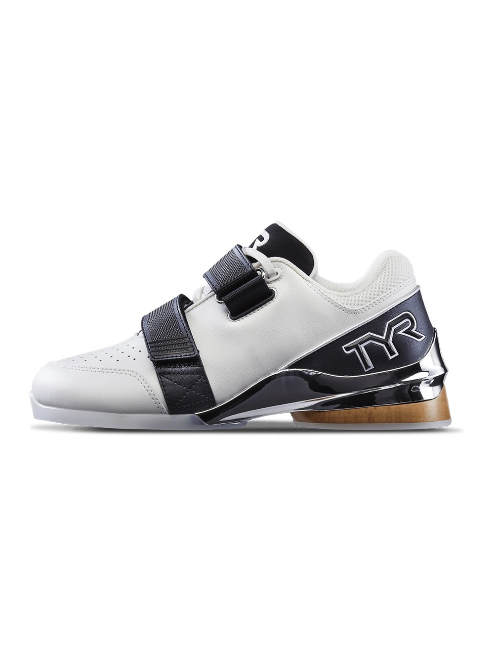 TYR Men’s White and Black Weightlifting Trainer with Heel Wedge